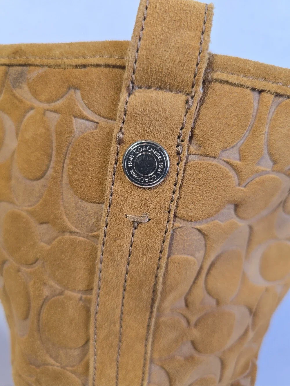Coach Tullip Tan Suede Signature Mid-Calf Boots with Buckle Detail Size 7
